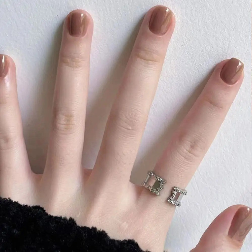 American White Tip Natural Nude Gloss Short-Square Reusable Press On False Nail