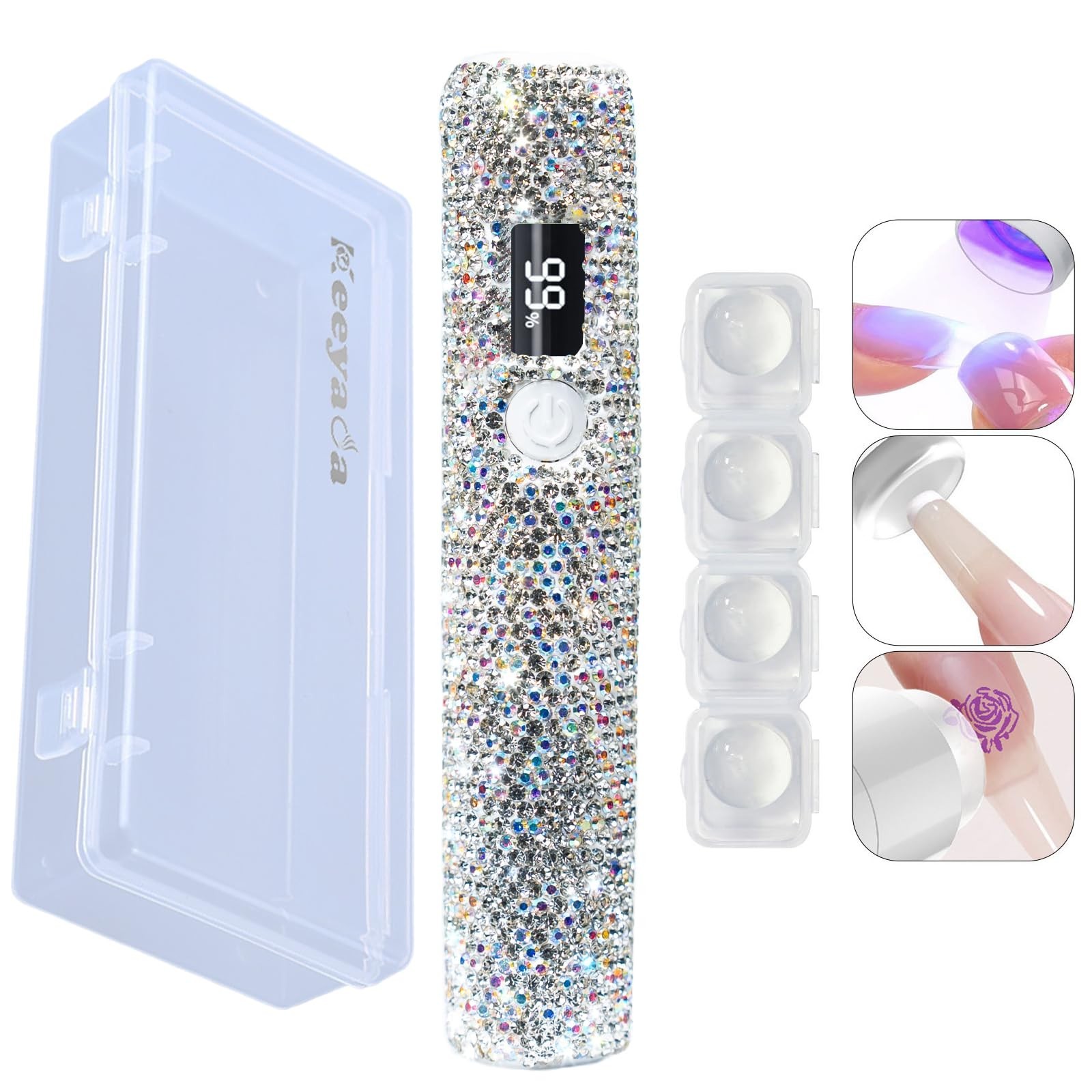 Handheld UV Light with Sparkly Rhinestones, 3W Portable LED Nail Lamp, Wirele…