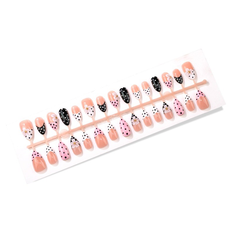 60pcs Almond Nude Polka Dot 3D Flower Cute Wedding Daily Press on Nails