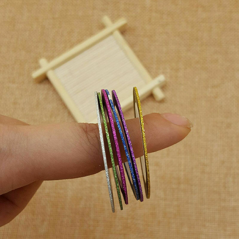 6Pcs Glitter Nail Art Multi Color Striping Tape Line Tips Stickers DIY UV 2mm UK