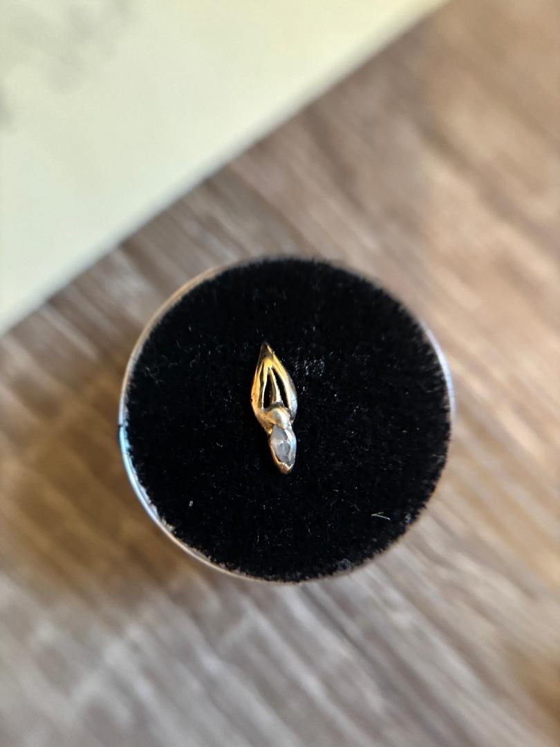 14K Yellow Gold Nail Charm Stud with Marquise Cubic Diamond in a Charm with Post
