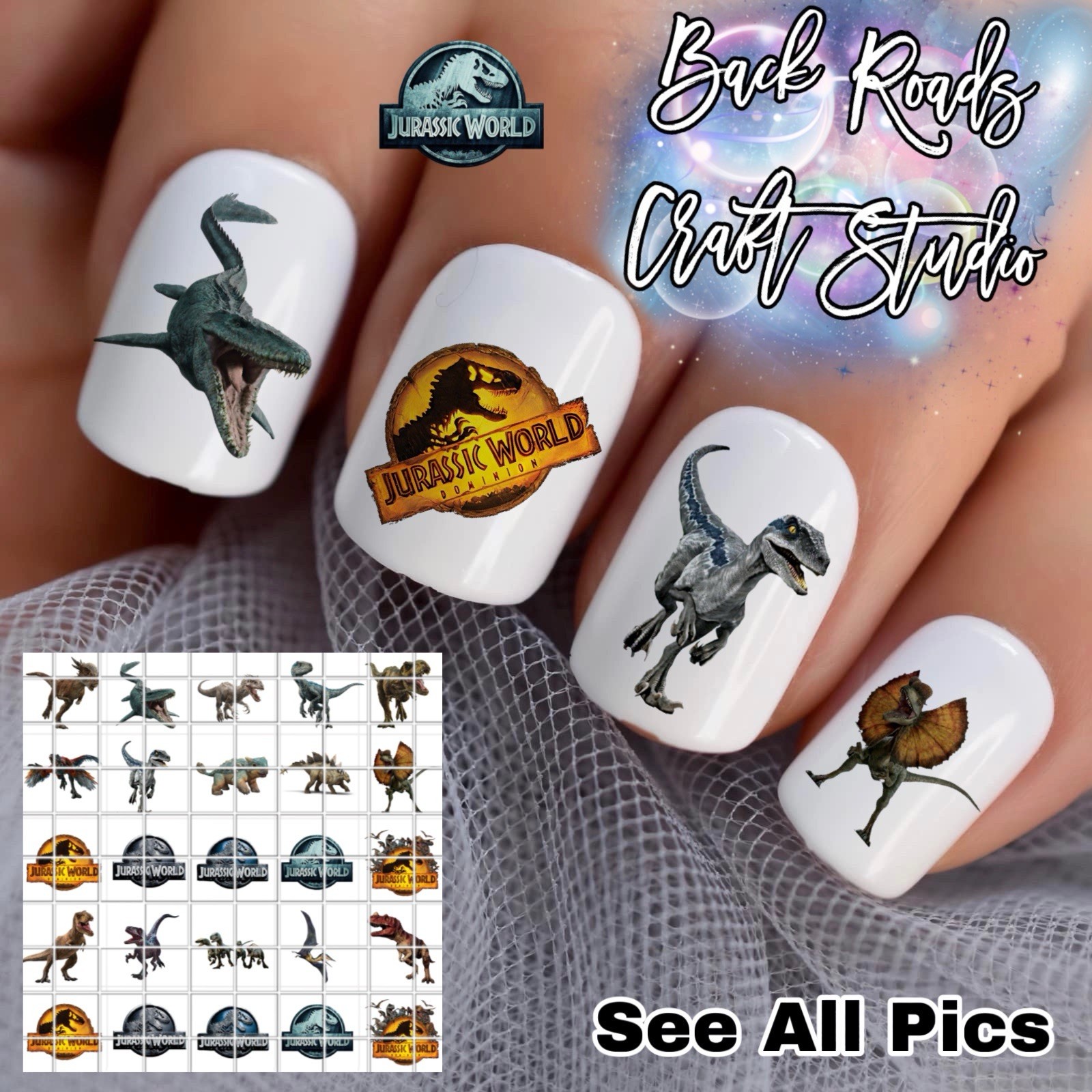 Jurassic World Waterslide Finger Nail Decals Instructions set of 50 Bonus JH
