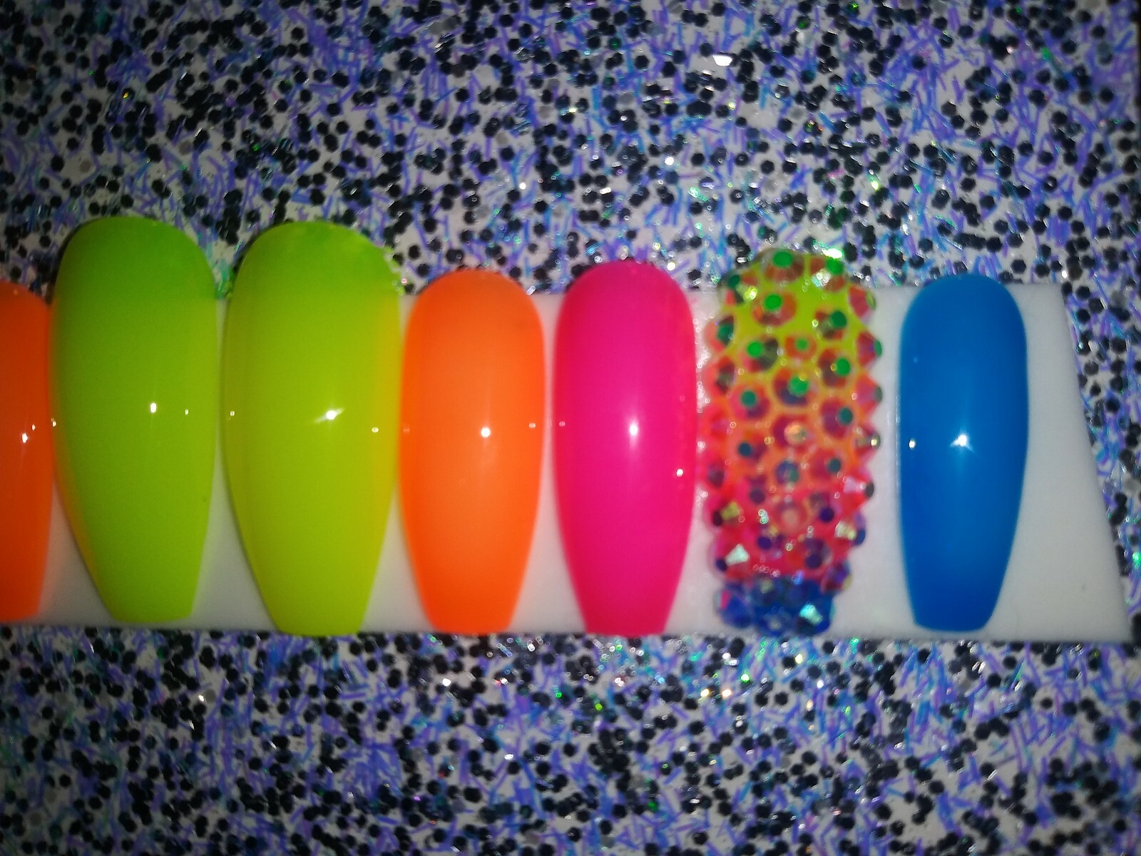 Neon Rainbow ombre bling nails w/ crystals Gel Press On jelly nails full set
