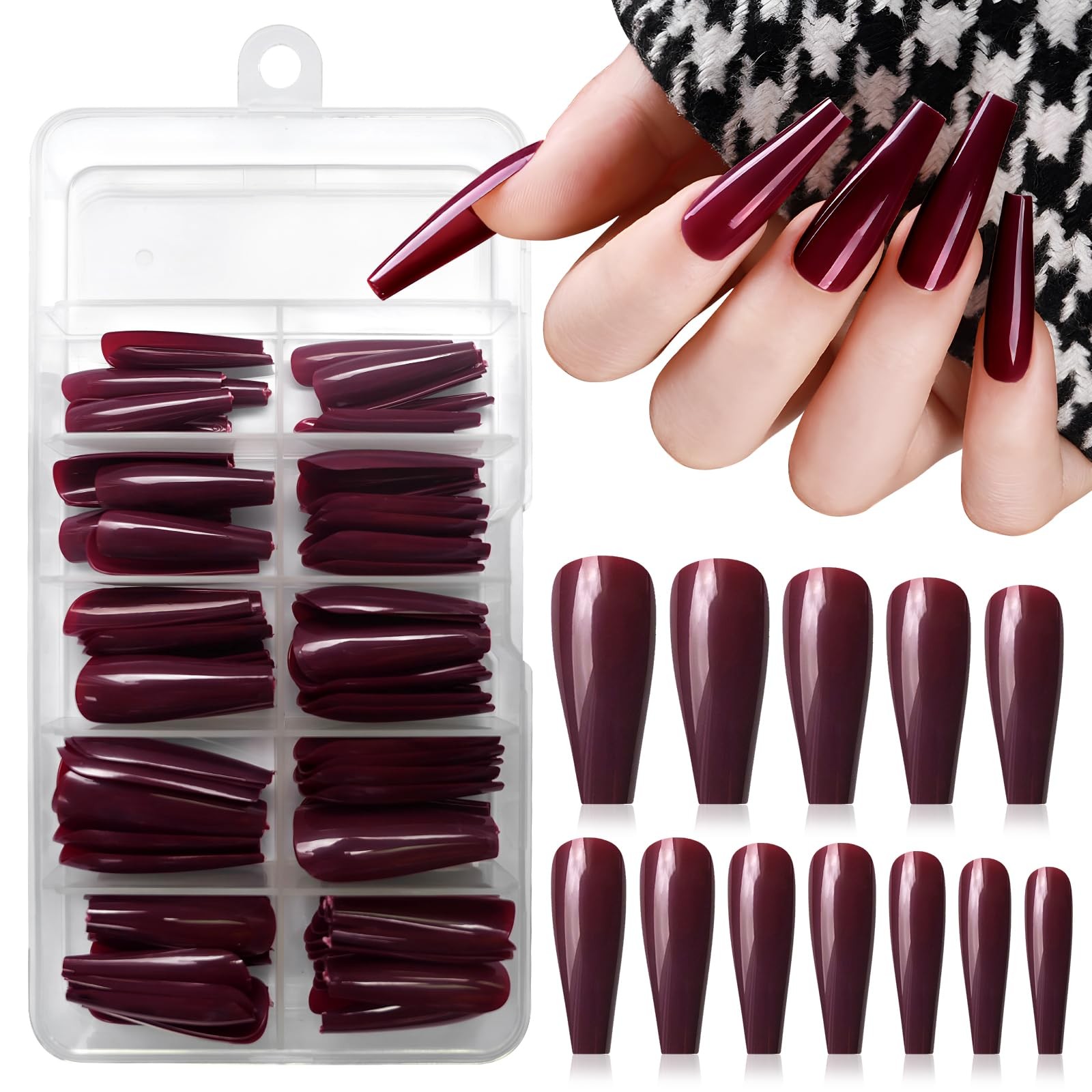120pc Coffin Press on Nails Medium Length Colored Long Ballerina Fake Nails F…