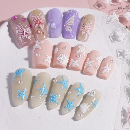 Summer Ocean Nail Stickers, Starfish Seashell Sea Horse Coral Nail Ocean Theme