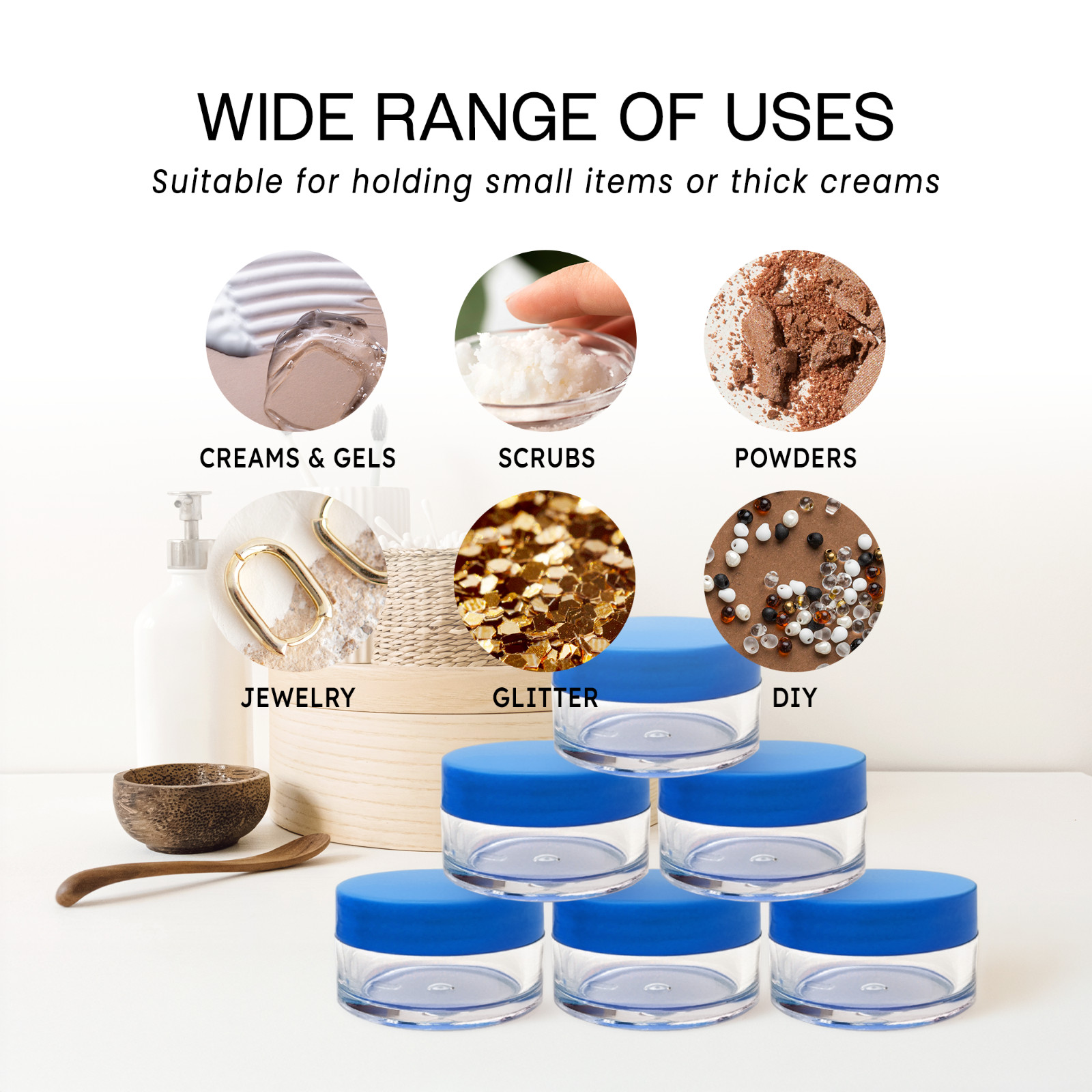 12 Pieces 20G/20ML Round Clear Cosmetic Cream Sample Jars Blue Lids BPA Free