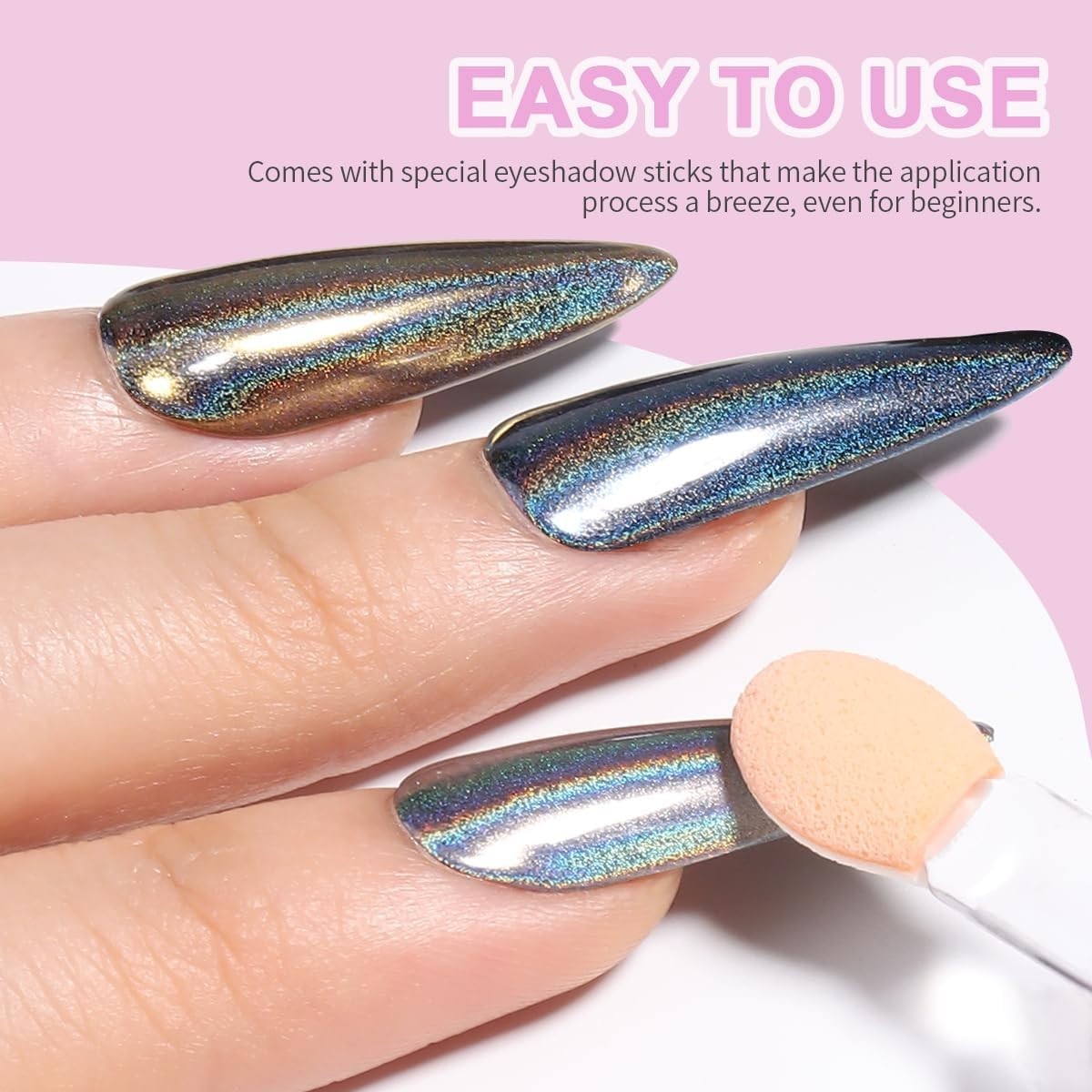 Holographic Chrome Nail Powder, 10 Colors Metallic Mirror Effect Nail Glitter Po