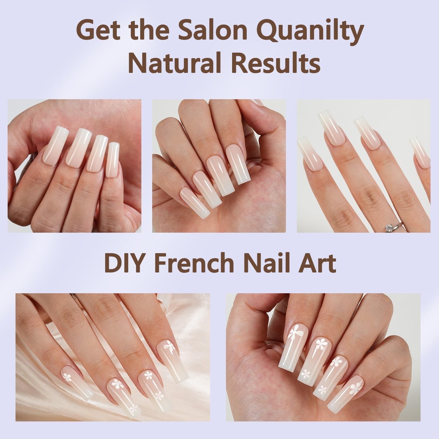 White Ombre Press on Nails, 150Pcs Long Square Gel Fake Nails | Gradient No N…