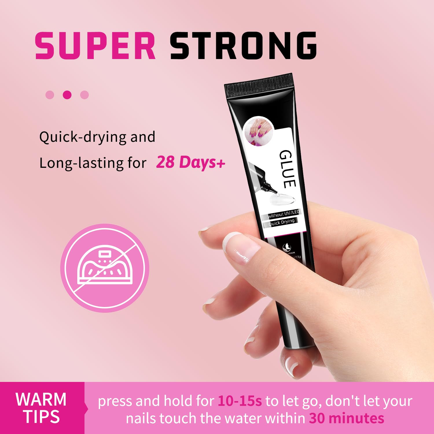 2 X 15G Semi Solid Nail Glue for Press on Nail, No Need for UV Lamp Super Strong