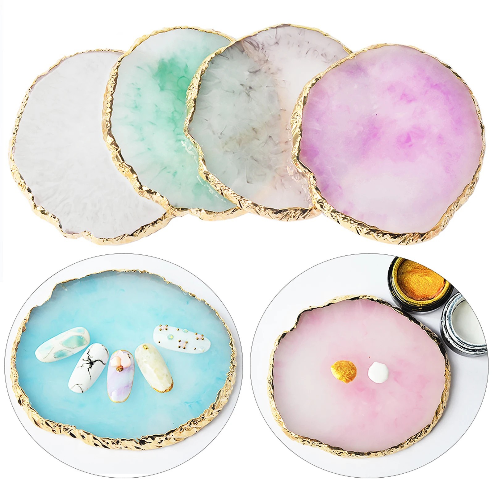 1-Pc Round Resin Agate Nail Art Palette False Nail Tips Mixing