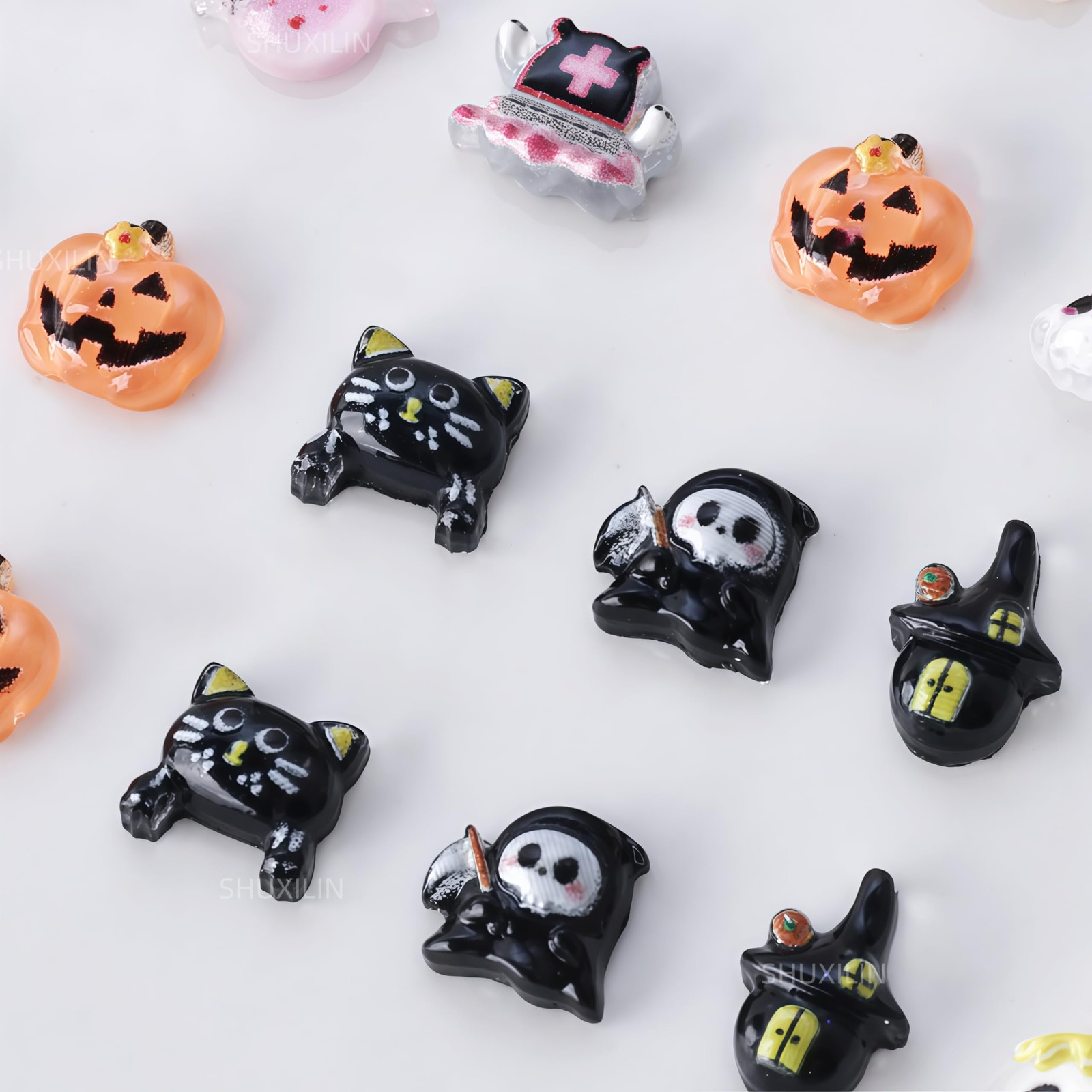 Halloween Resin Nail Charms Pumpkin Ghost Art Accessories for DIY Nails Art