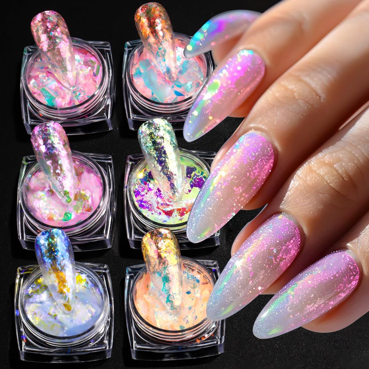 Chameleon Nail Glitter Flakes,6 Colors Ice Transparent Aurora Opal Sequins Ch…