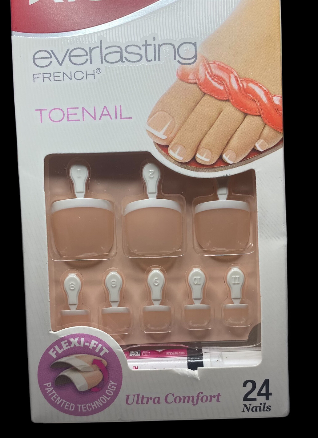 Kiss Premium Real Short Size Glue on Nails for Toe Nails Flex-fit FRENCH