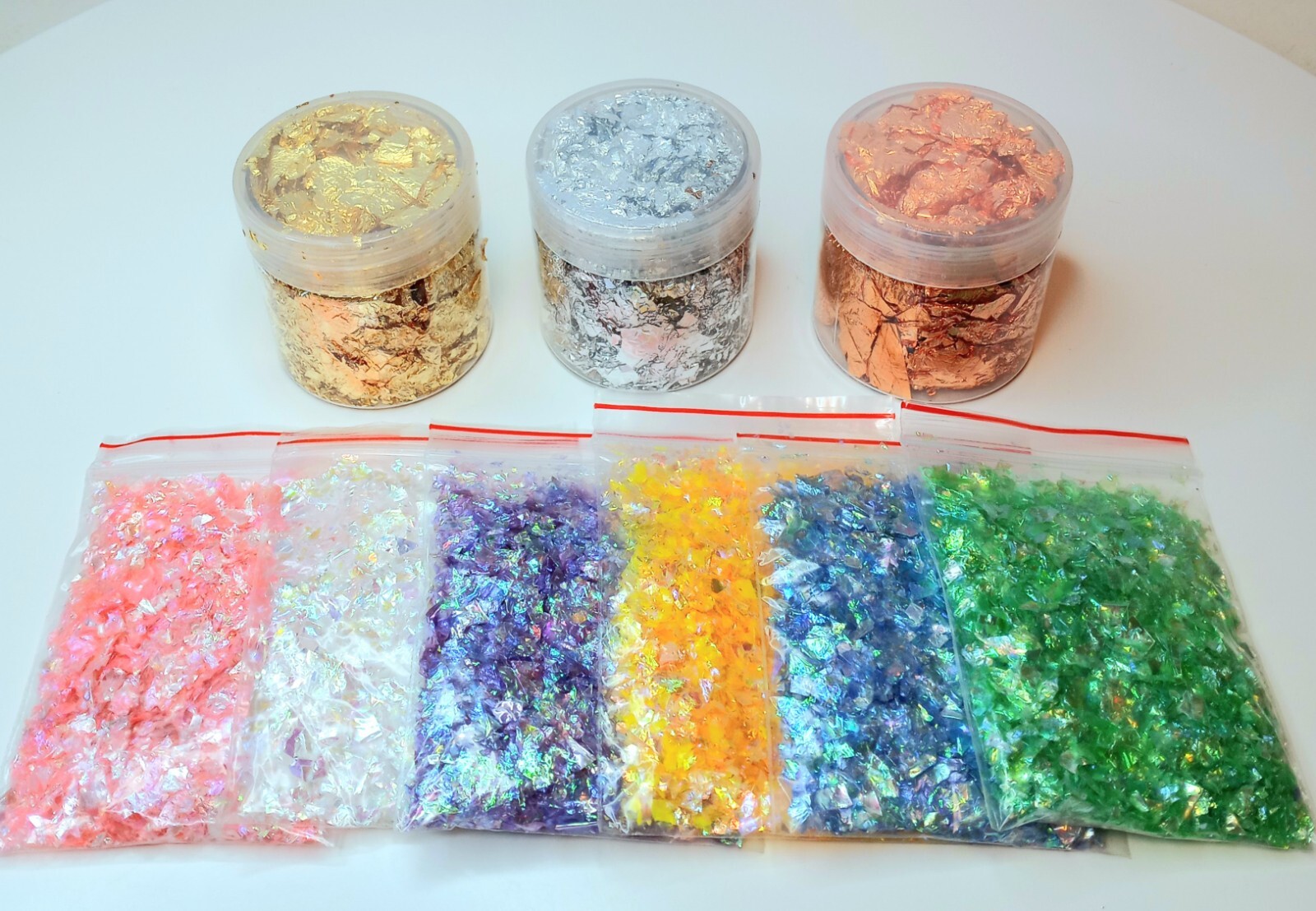 Big Lot GOLD SILVER COPPER LEAF & IRIDESCENT GLITTER FLAKES Nail Art Resin Craft