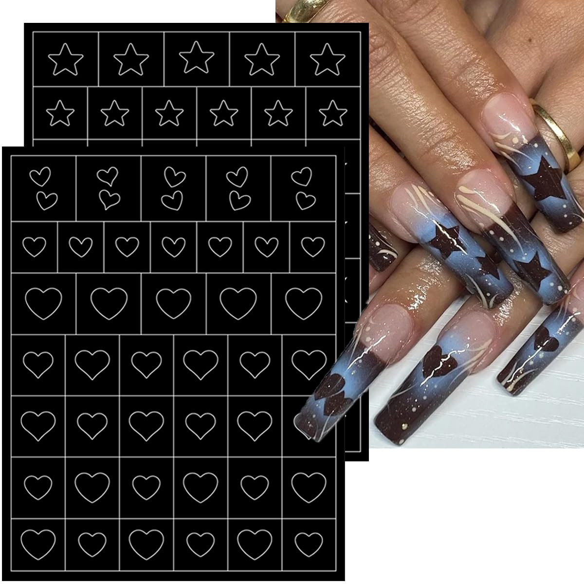 6 Sheets Airbrush Nail Stencils Heart Butterfly Flowers Flame Star Nail Art S…