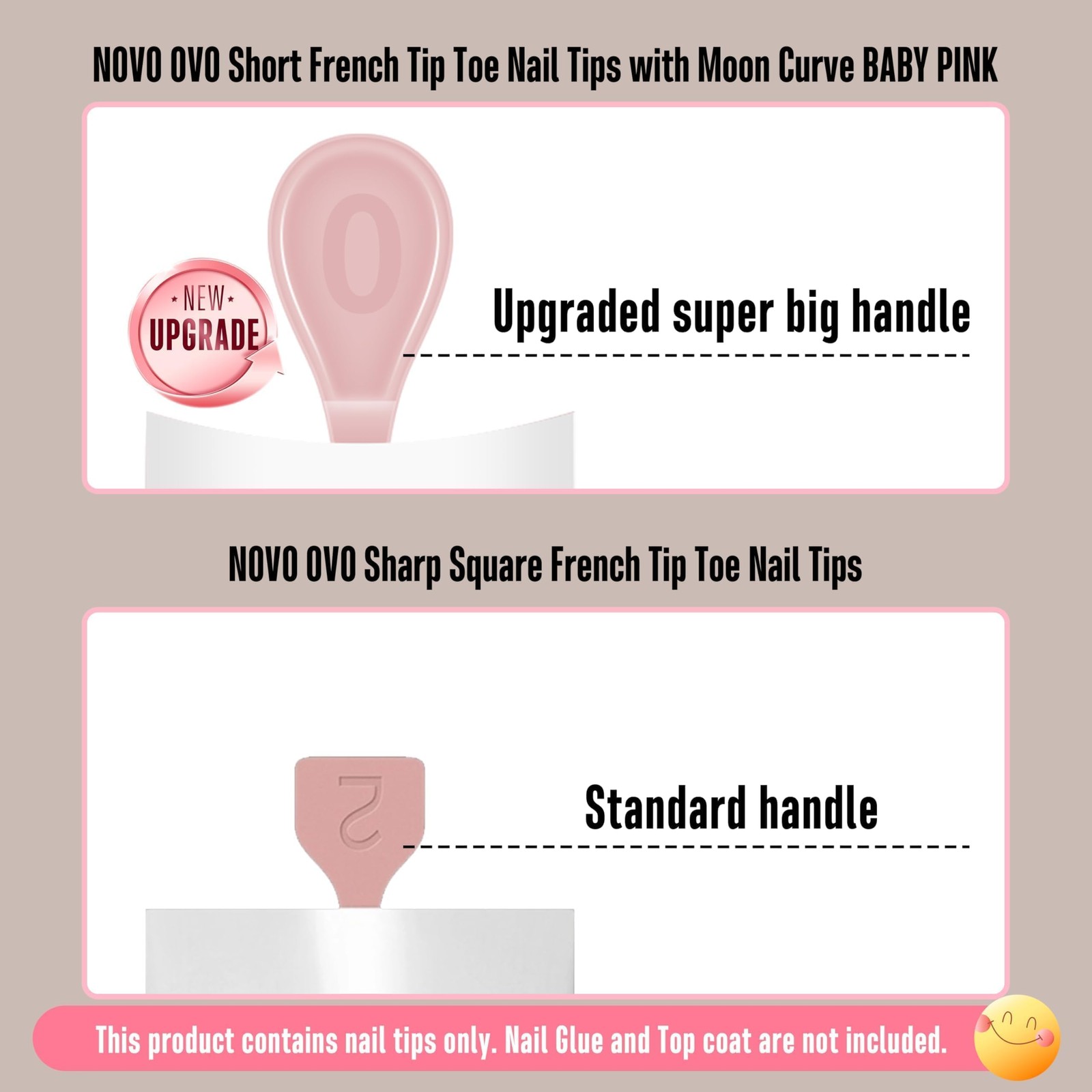Short Toe Nail Tips White French Tip Press on with Moon Curve, BABY PINK Thic…