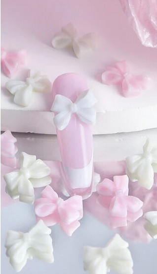 50PCS/BAG PINK BOW NAIL CHARMS (PINK AND IVORY) KAWAII COQUETTE