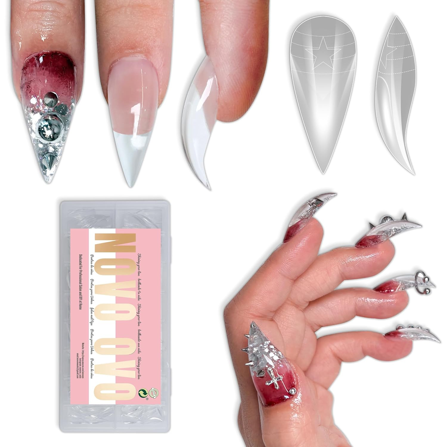 3D Cat Claw Nail Tips, 128Pcs Short Curved Stiletto Press on Nails with Built-In