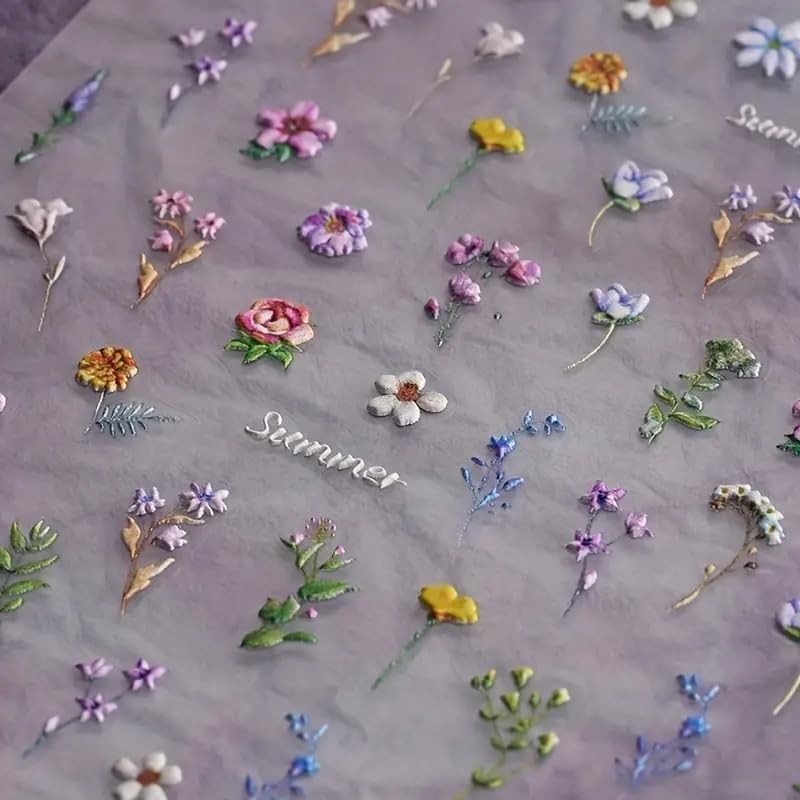 5D Flower Nail Art Stickers Colorful Painting Spring Floral Nail Decals 3D