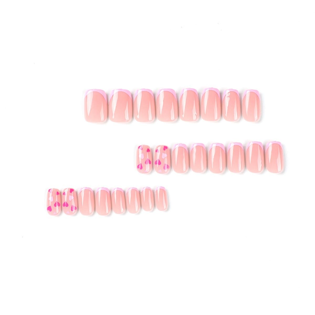 French Tip Press On Nails Short Square Valentine’s Day Glue On With Cute Love…