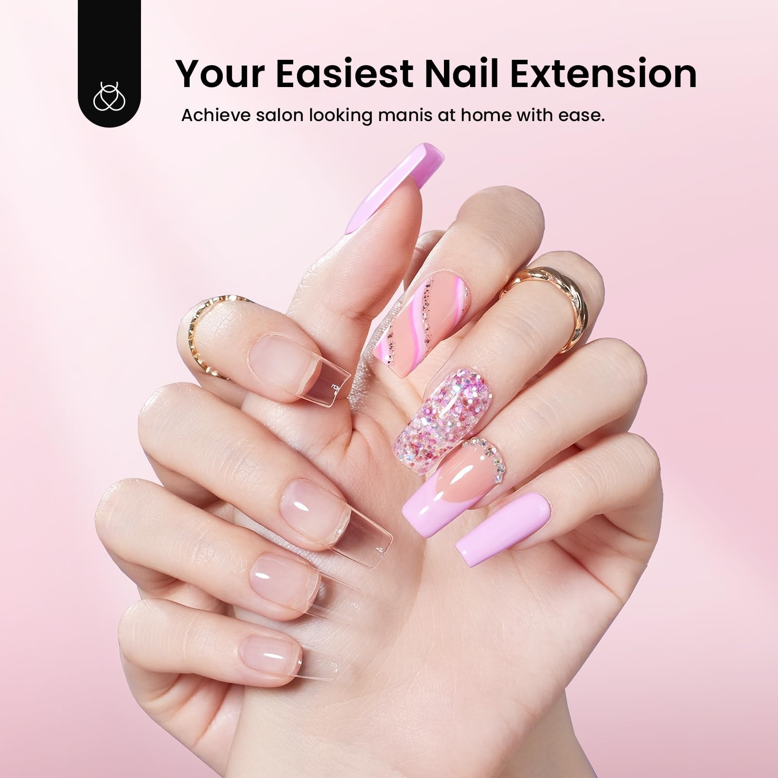 Medium Square Gel Nail Kit with Dehydrator & Primer | 576Pcs Matte Gel Tips, Min
