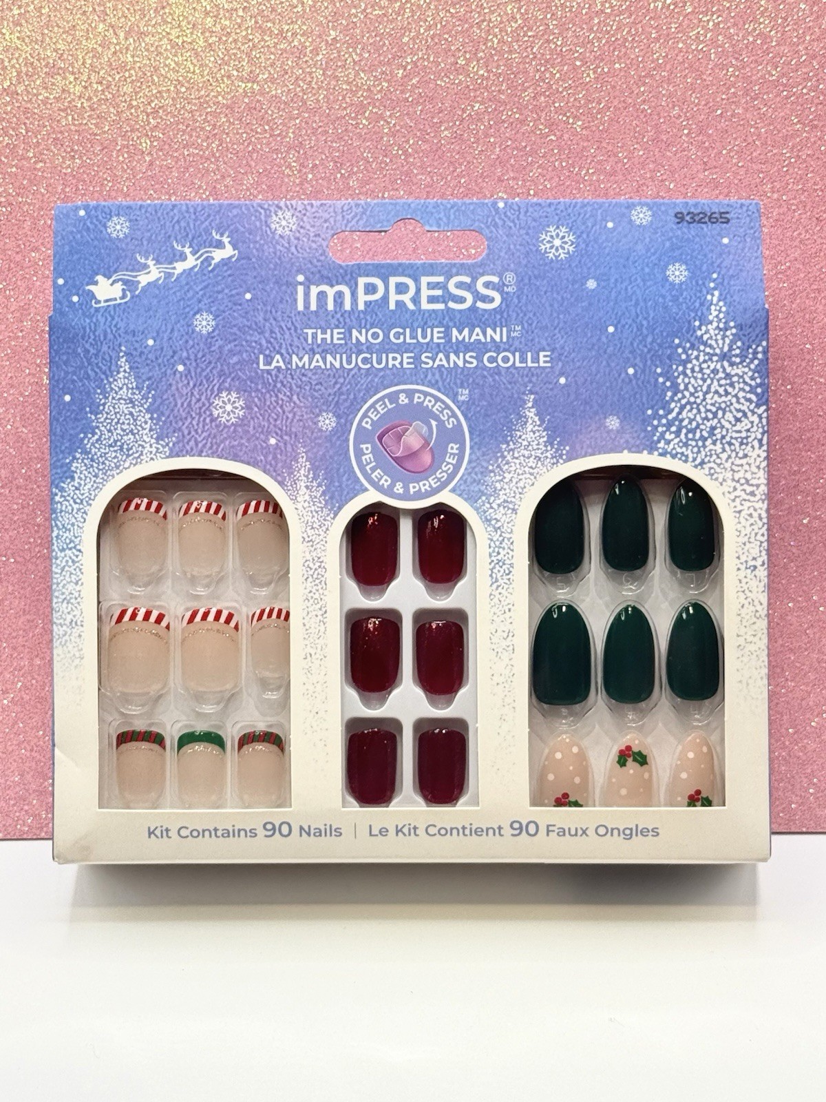 Kiss imPRESS No Glue Press-On Nails Manicure Medium Short Christmas 3pc Set