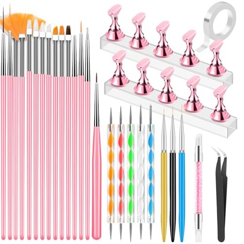 Nail Art Tools Set, Nail Stand for Press on Holder for Painting Nails, Pink