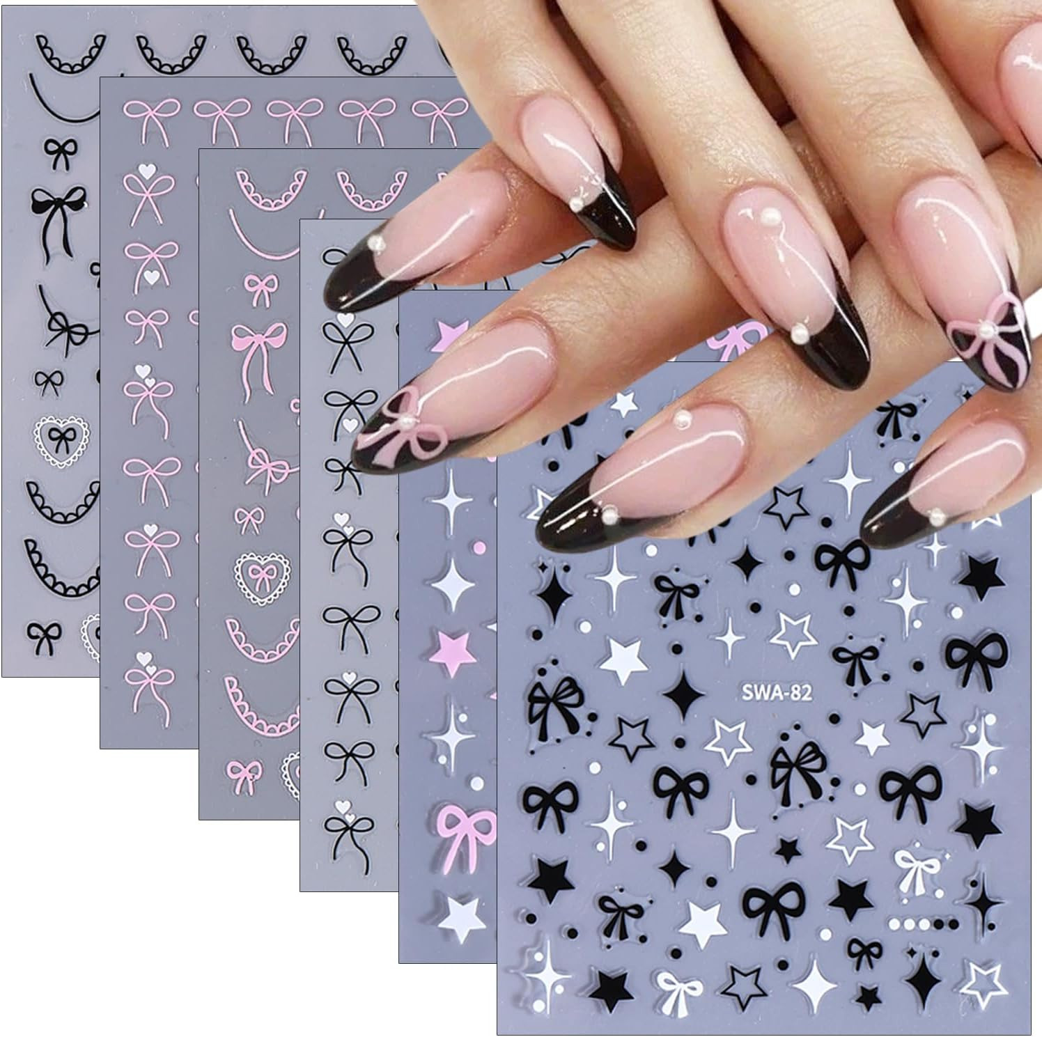 Bow Heart Star Nail Stickers for Nail Art Bows Nail Decals 3D Self Adhesive Nail