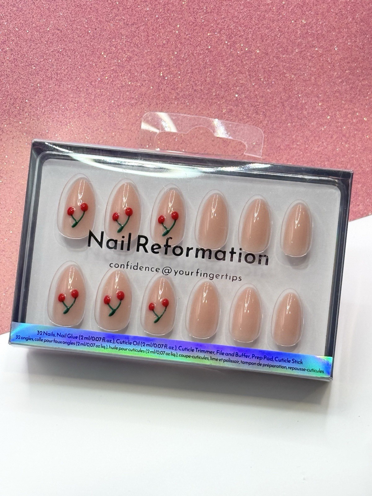 Nail Reformation 32 Press On Nails Almond Peachy Nude Cherry
