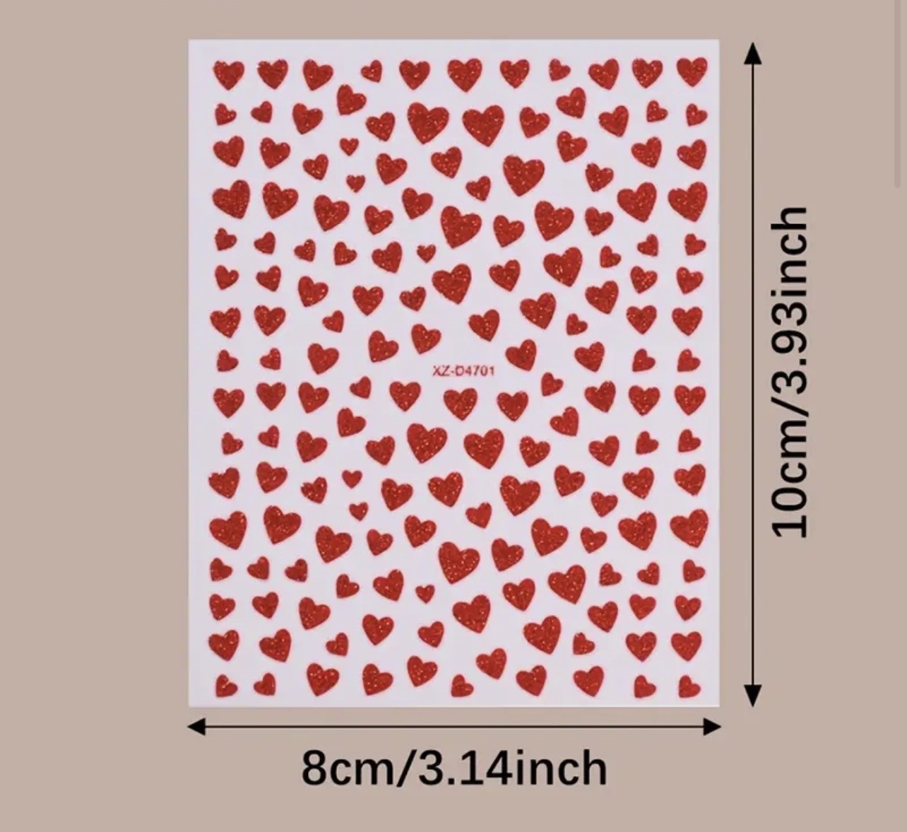 3D Glittery Heart Nail Art Stickers Valentine’s Day Decals Red Pink Gold D4701