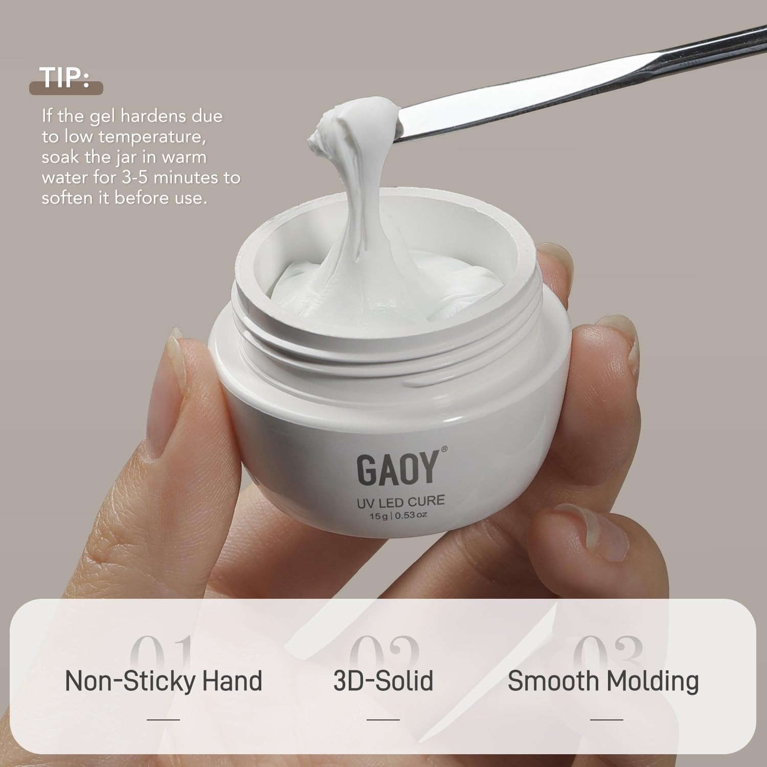 GAOY White 3D Sculpting Gel for Nail Art, 15g | Solid Nail Gelm, Non-Sticky, Har
