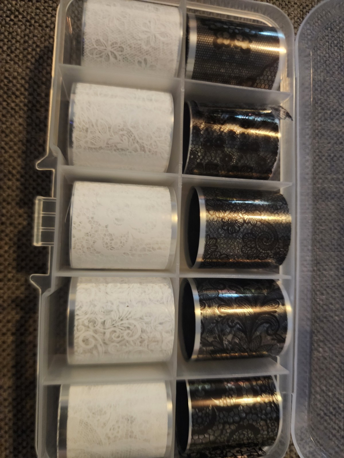 Black and White Lace Printable Plastic Foils Set for Nail Art Decoration