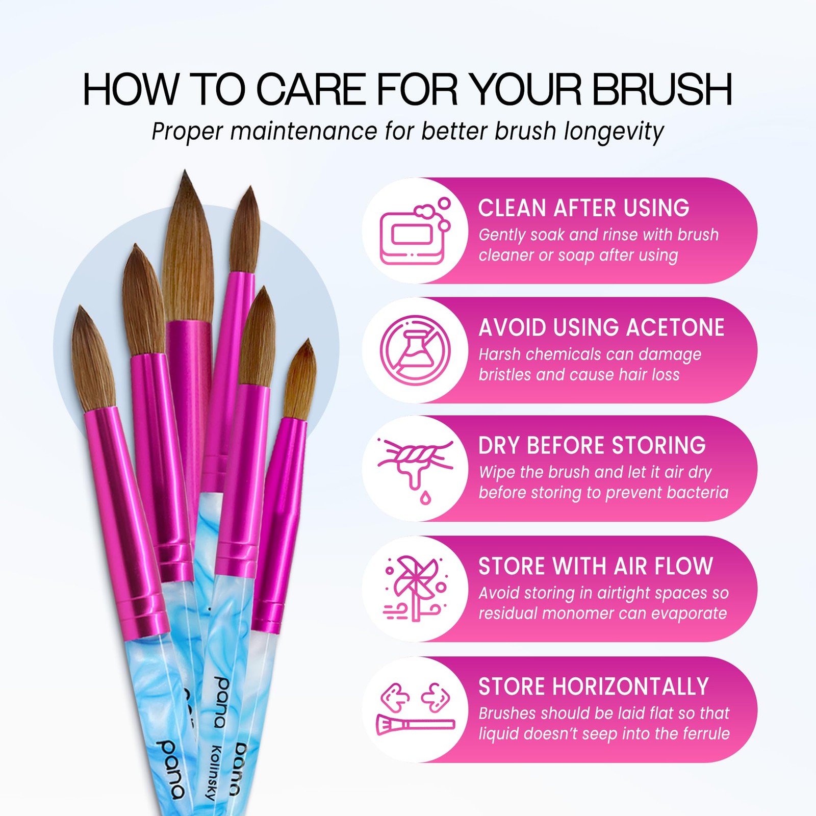 Pure Kolinsky Hair Acrylic Nail Brush – Round Shape Pink Ferrule with White S…