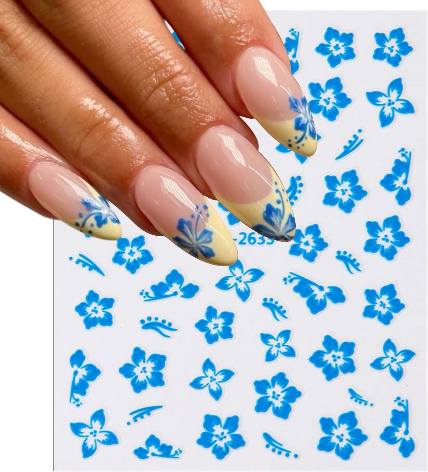 8Sheets Color Flower Nail Stickers 3D Hollow Out Hibiscus Nail colored flowers