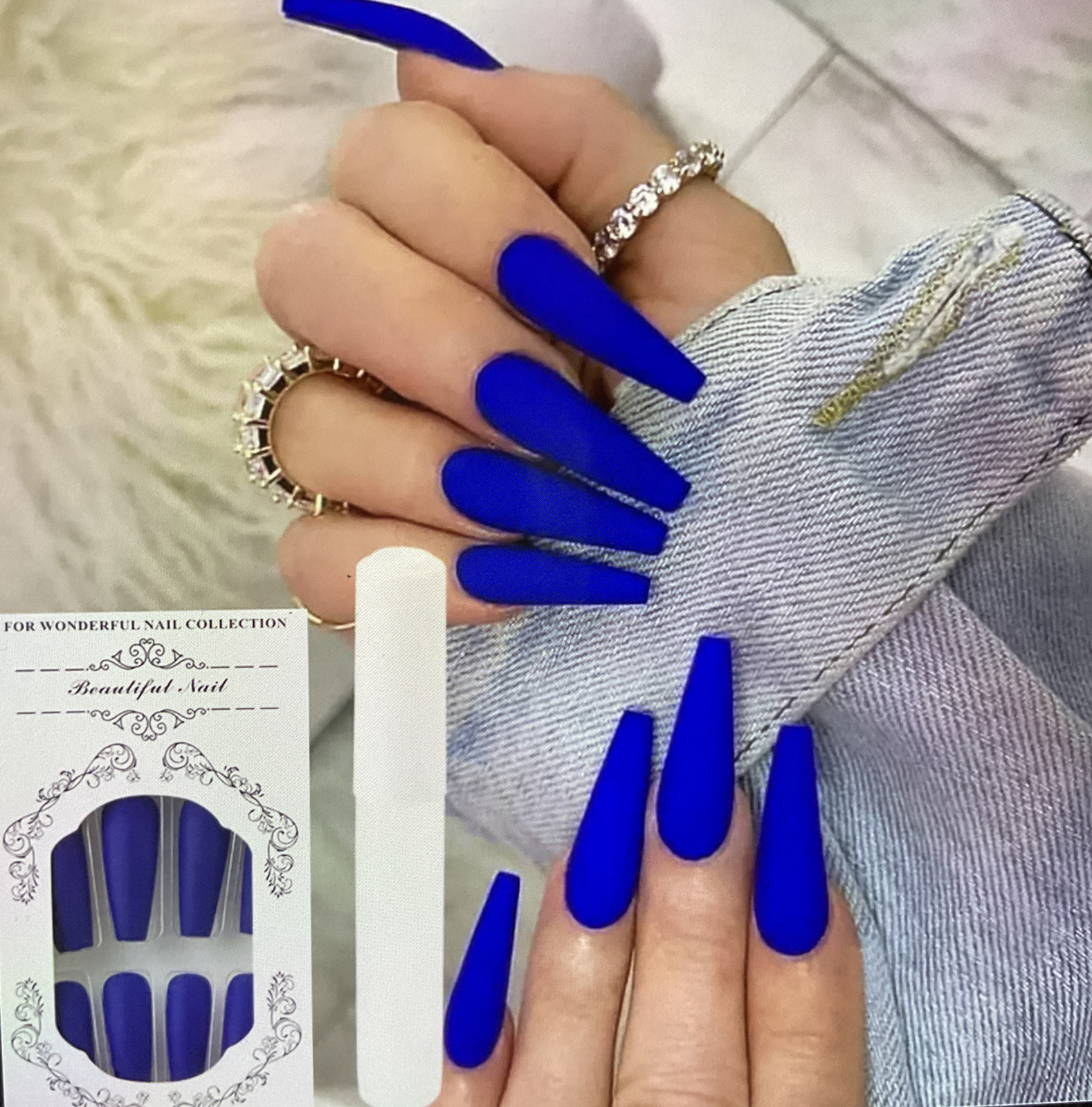 24pcs/set False Nails Artificial Nail Decal Art Tips with Glue. DARK BLUE COLOR
