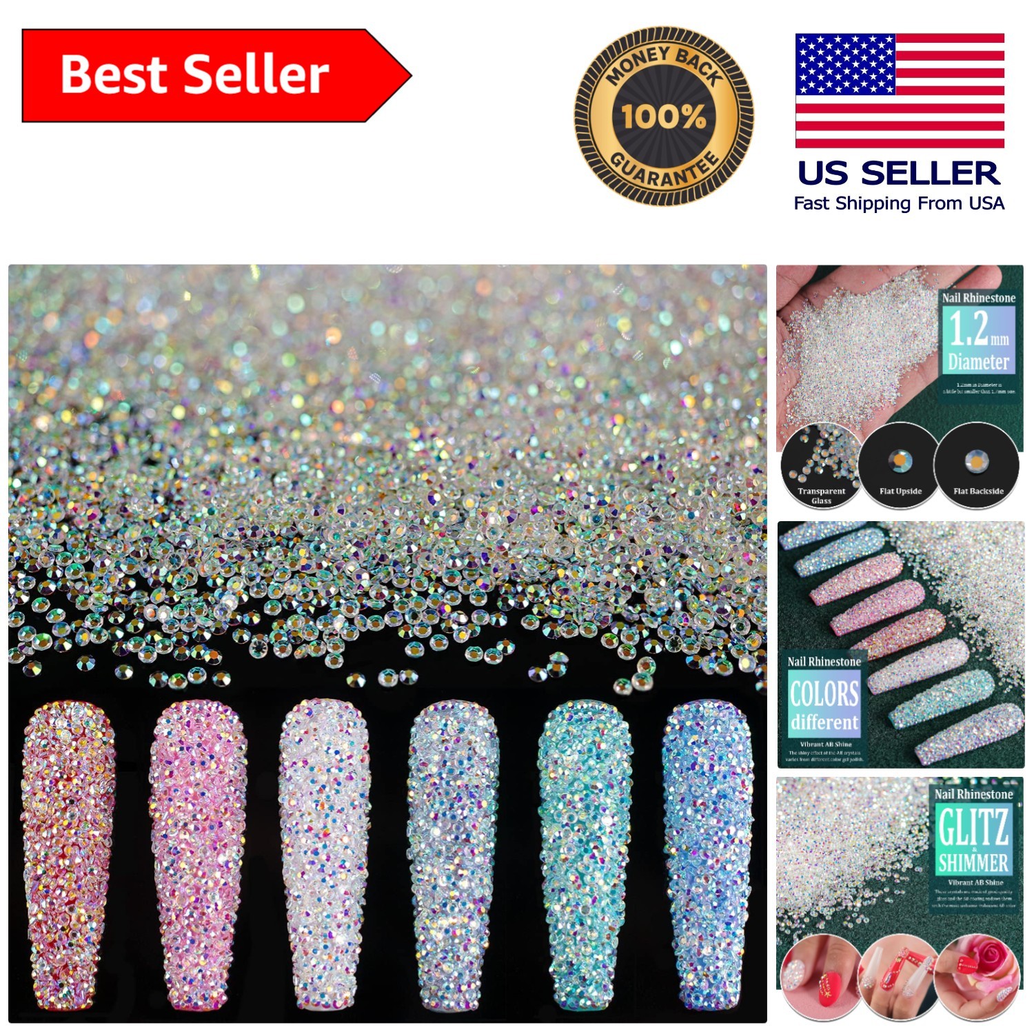 AB Iridescent Rhinestones 15000PCs – Gorgeous 1.2mm Glass Crystals for Crafts