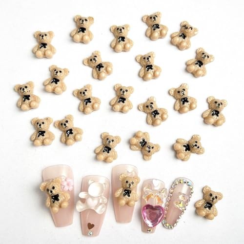 Cute Nail Charms Nail Art Charms 3D Resin Bear with Black Bow Nail Brown Bear