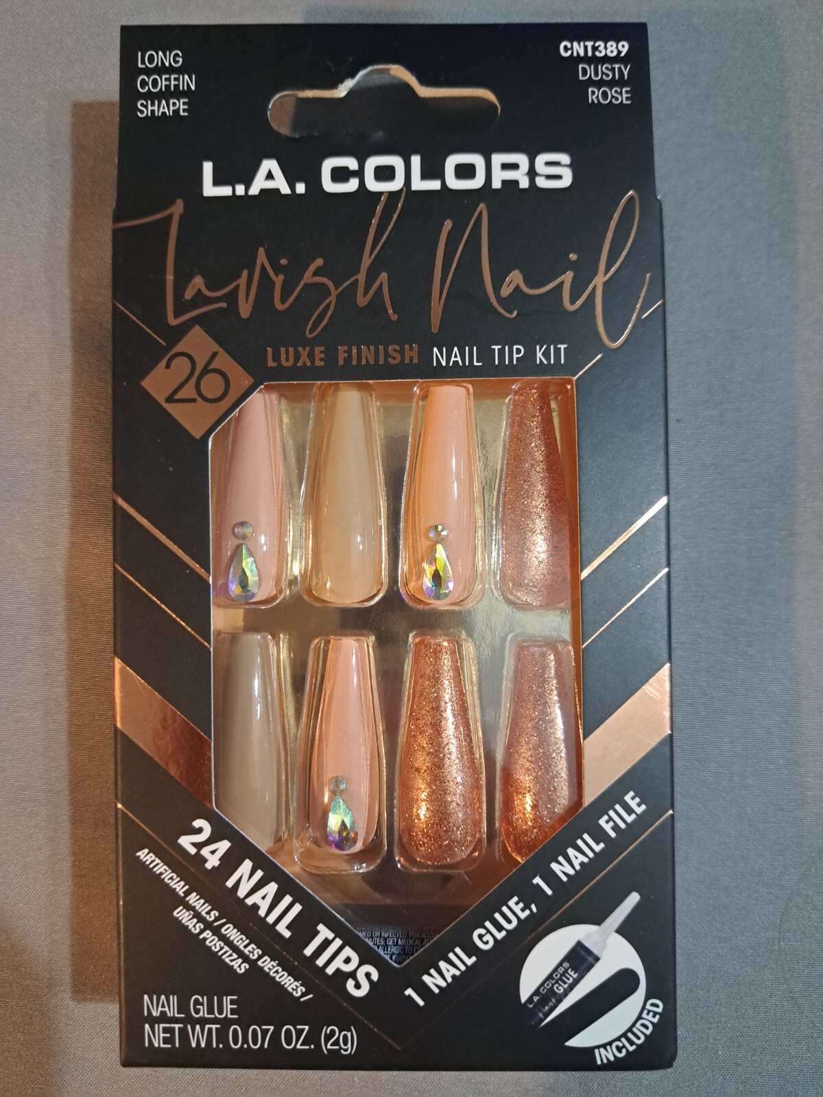 NOS L.A. Colors Glue on Coffin Shaped Shiny Dusty Rose LONG LENGTH (B17)
