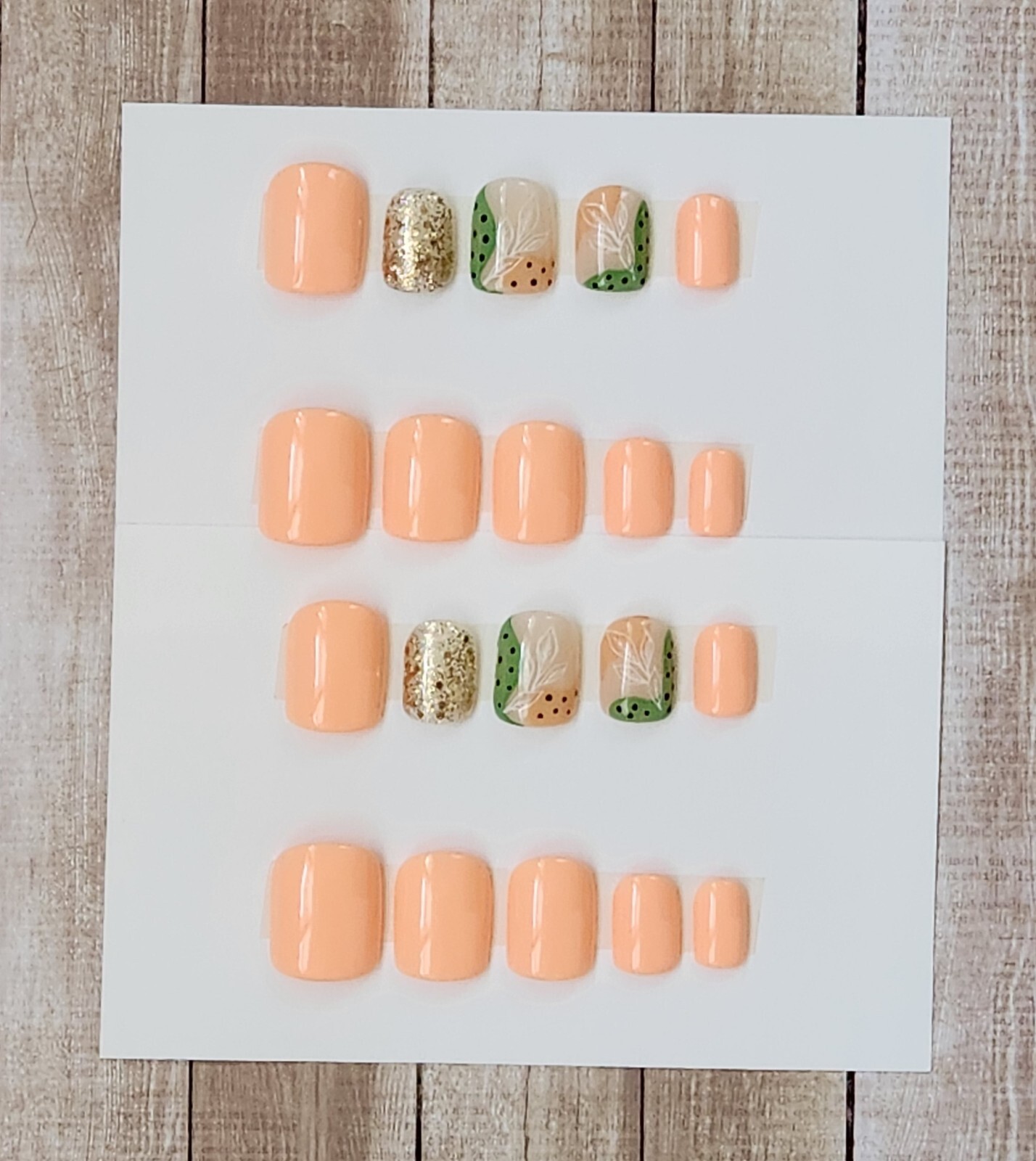 Custom Press On Gel Nails Handmade Peach Abstract Accent Oval Short 20 Tips