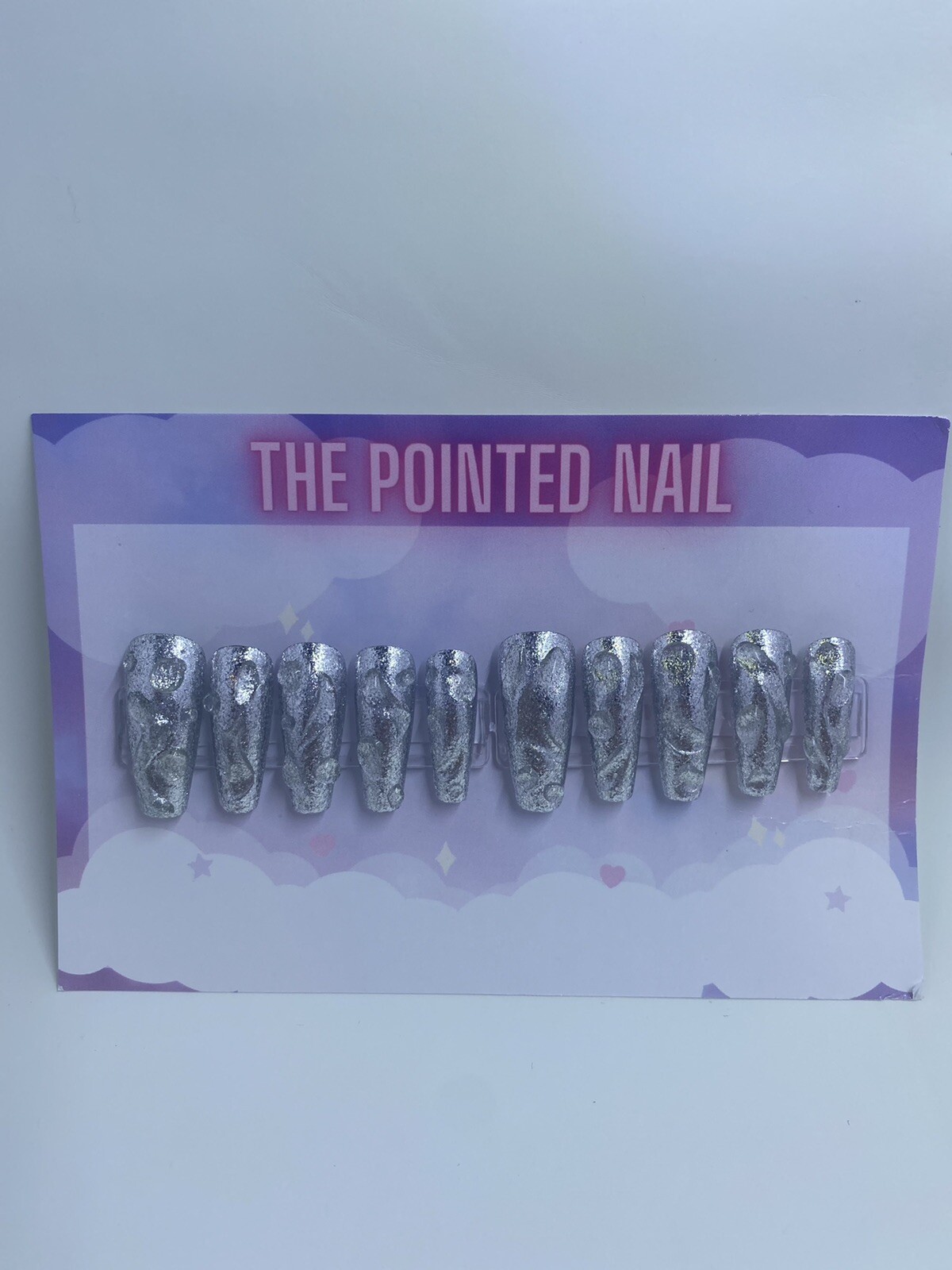Handmade Press On Nails Silver