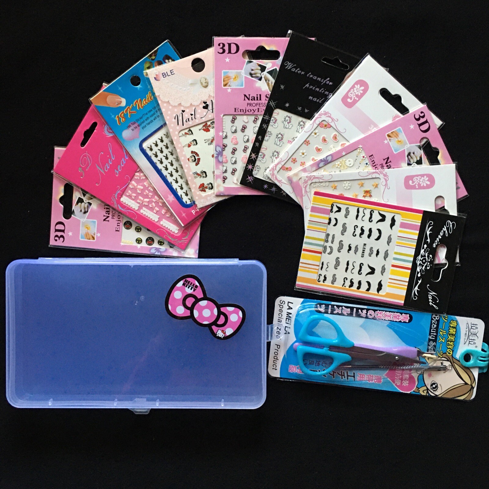 10 Sheets Hello Ketty & Cartoon Nail Sticker & Beauty Set In Plastic Box St-253