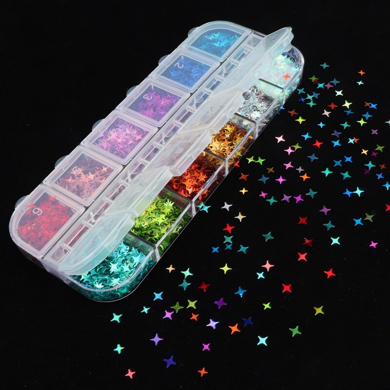 Nail Sequins~Glitter Four Point Star Shape Laser Flakes Nail Art Tips Decoration