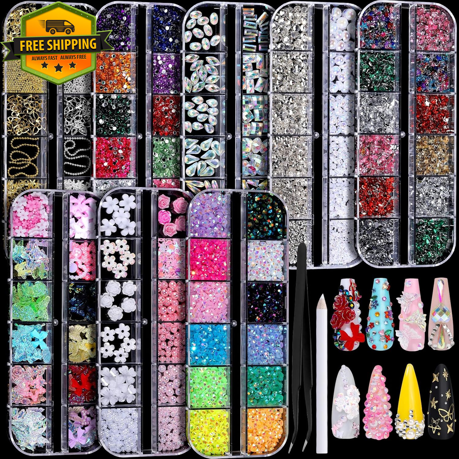 Nail Rhinestones Charms Kit 8 Box Colorful Flatback Gems For Nail Art DIY Crafts
