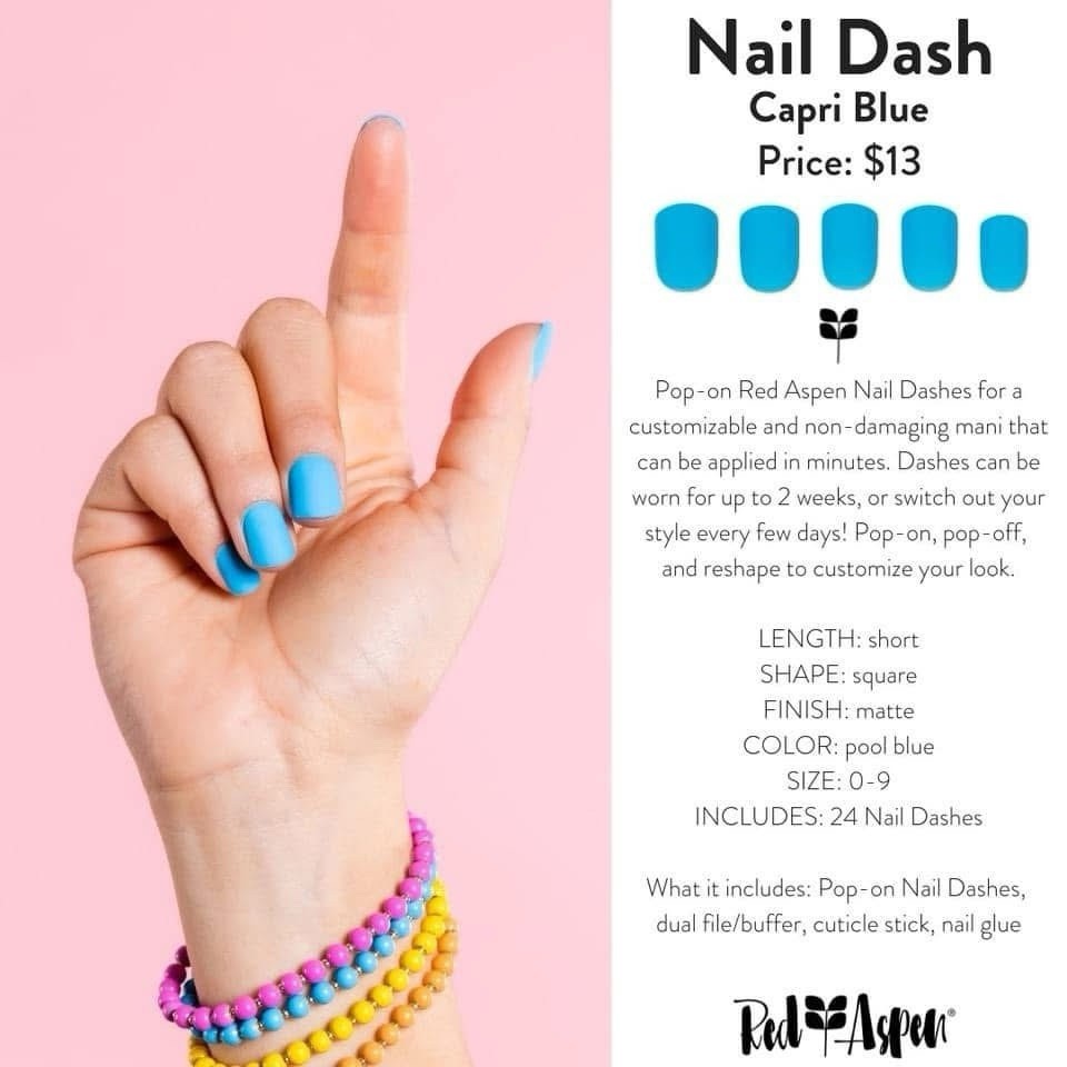 Capri Blue Matte Blue 🩵 Reusable Nail Dashes 24 Press On Short Square Red Aspen