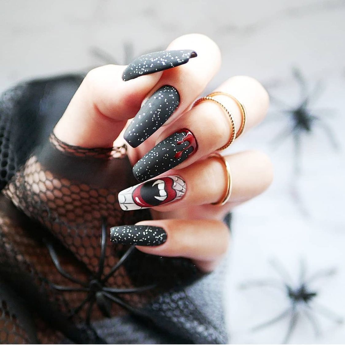 120Pcs Halloween Mix Fake Nails Long Coffin Press On Nails Fake False Nail Set