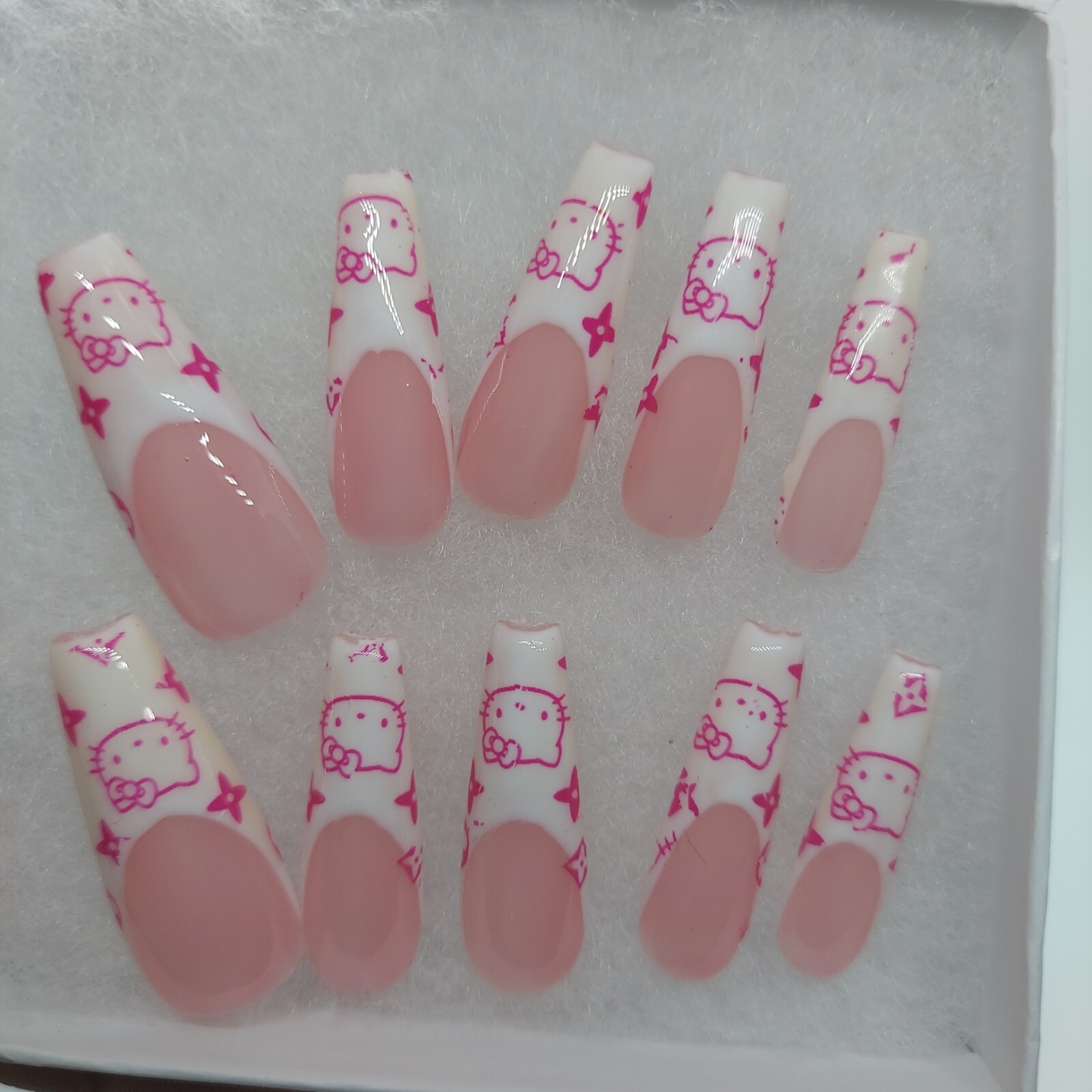 Pink Kitty HK Kawaii Kitty Foil Press on Nails French Nails