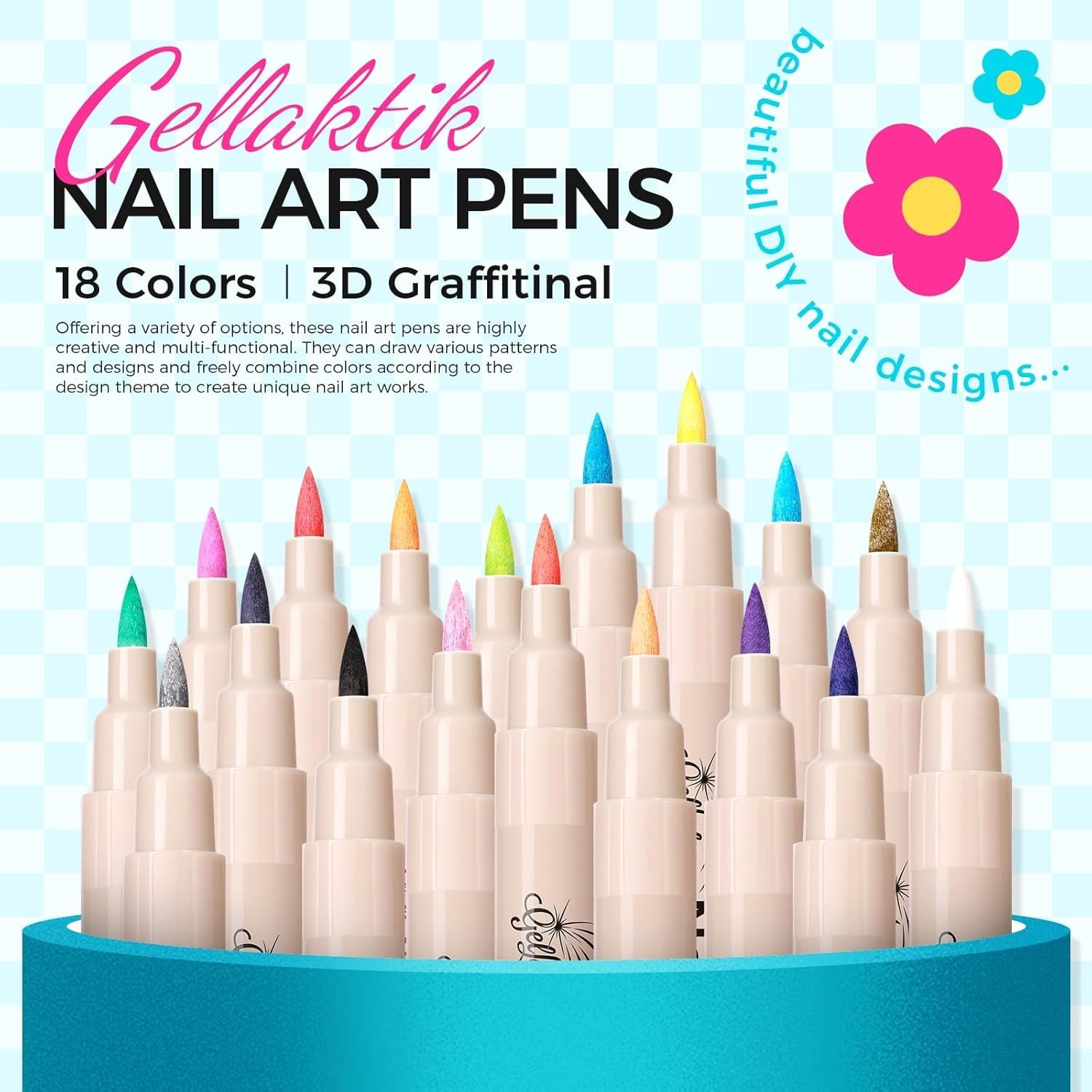 18 Color 3D Nail Art Pens Set, 0.7MM Nail Polish Pens for Nail Art Dotting