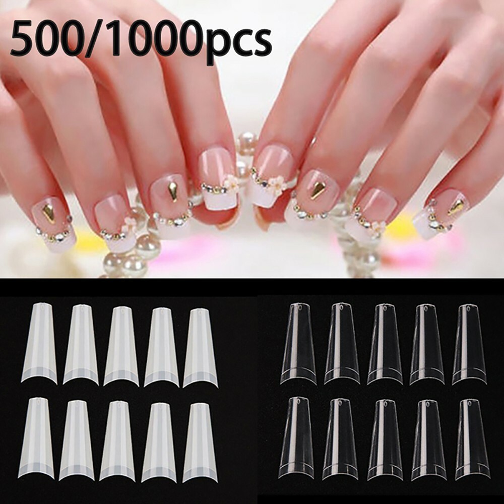 500/1000Pcs Half Cover Acrylic Gel Tip UV Gel Flat French Coffin False Nail Tips