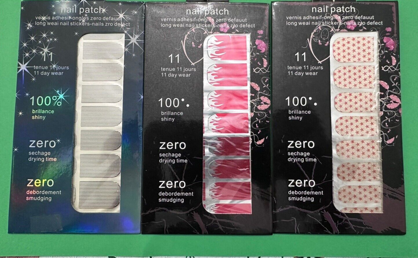 3 Multicolor 16 Patch In a Pack Nail Stickers Full Nail Wraps Strips Brand New.