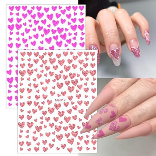 10 Sheets Heart Nail Stickers Decals Shiny Love Nail Decals Colorful heart-3